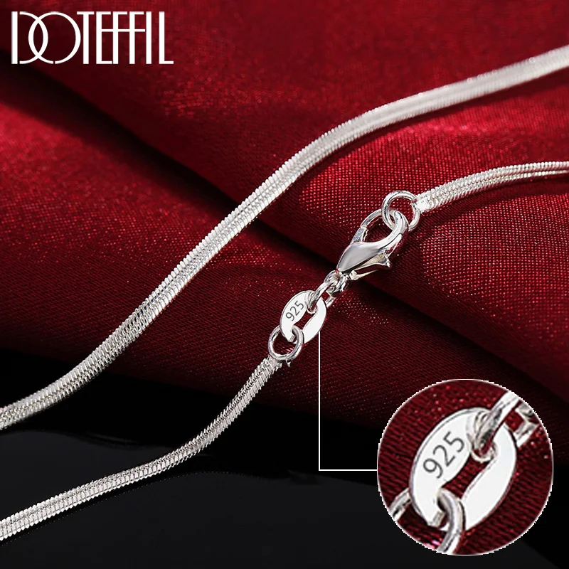 DOTEFFIL 925 Sterling Silver 16/18/20/22/24/26/28/30 Inch 2mm Flat Snake Chain Necklace For Women Man Jewelry