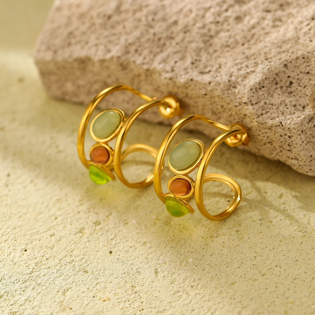 Titanium Steel Hollow Natural Stone Ring