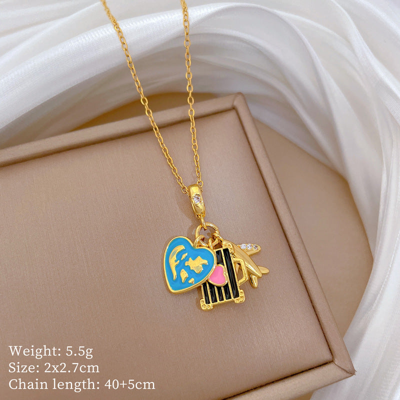 Copper Micro-Inlaid Heart Fashion Gorgeous Full Diamond Necklace Women’S Versatile Clavicle Chain Titanium Steel