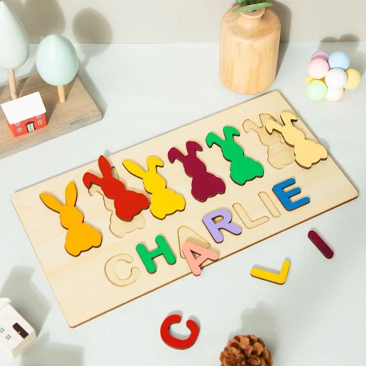 Jessemade Bunny Name Puzzles Personalized Easter Educational Toys for Toddlers Children Gifts