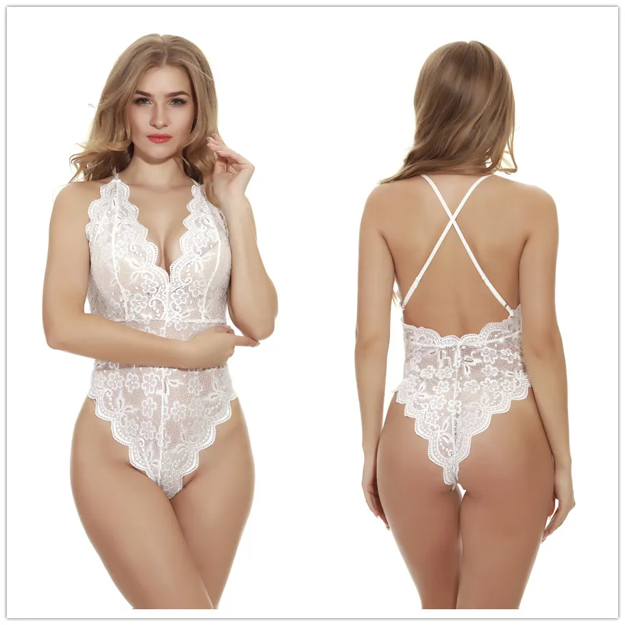 Churchf Sexy Pajamas Lingerie New Sling V Tie Cross-Wear Design Lace Tight Homewear Set