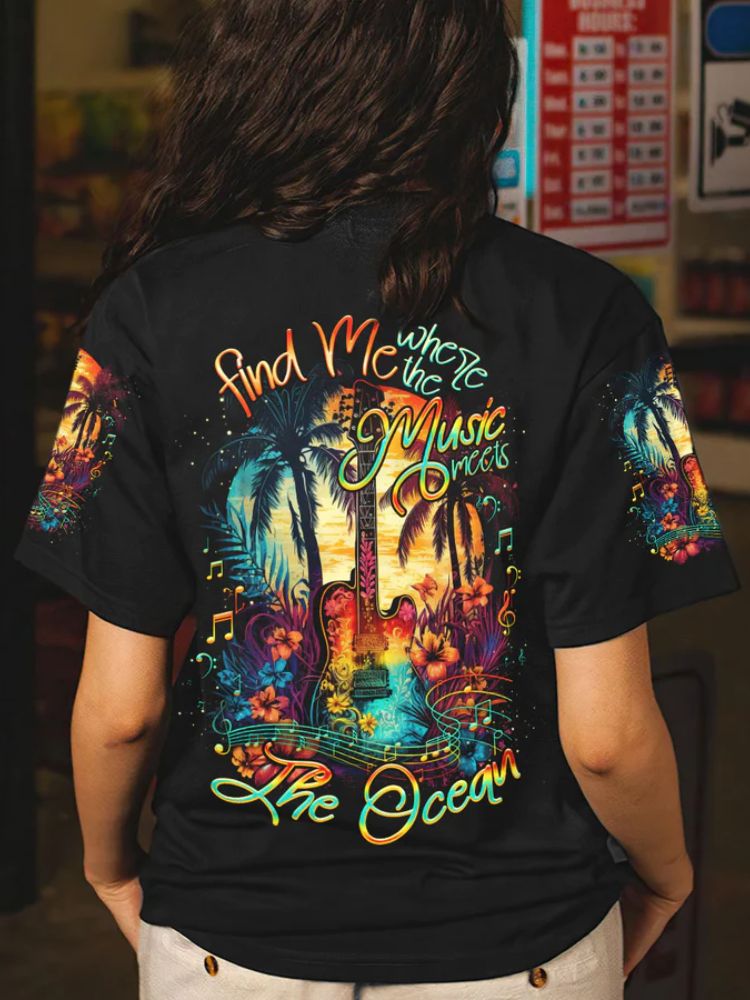 Find Me Where The Music Meets The Ocean Guitar All Over Print T Shirt