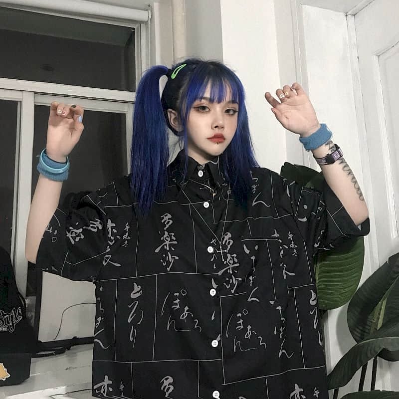 NiceMix Chinese Character shirts women blouses gothic black letter shirt clothes vintage summer tops shirt plus size couple