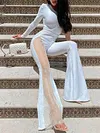 One-Shoulder Solid Color Split-Joint Mesh Long Sleeve Fashion Jumpsuit