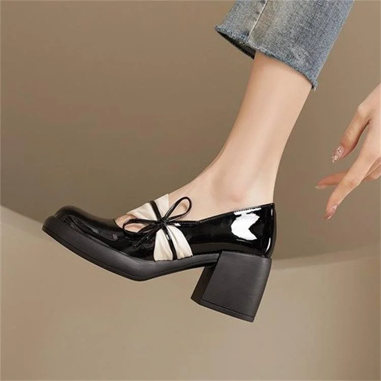 Churchf Churchf Women 2024 Spring And Autumn New British Wind Mary Jane Women's Shoes Bow Thick With Gentle Shallow Single Shoes Women
