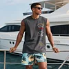 Men's Loose Comfortable Cotton Yacht Club Sleeveless T-Shirt Monaco Print Vest by Inlyline