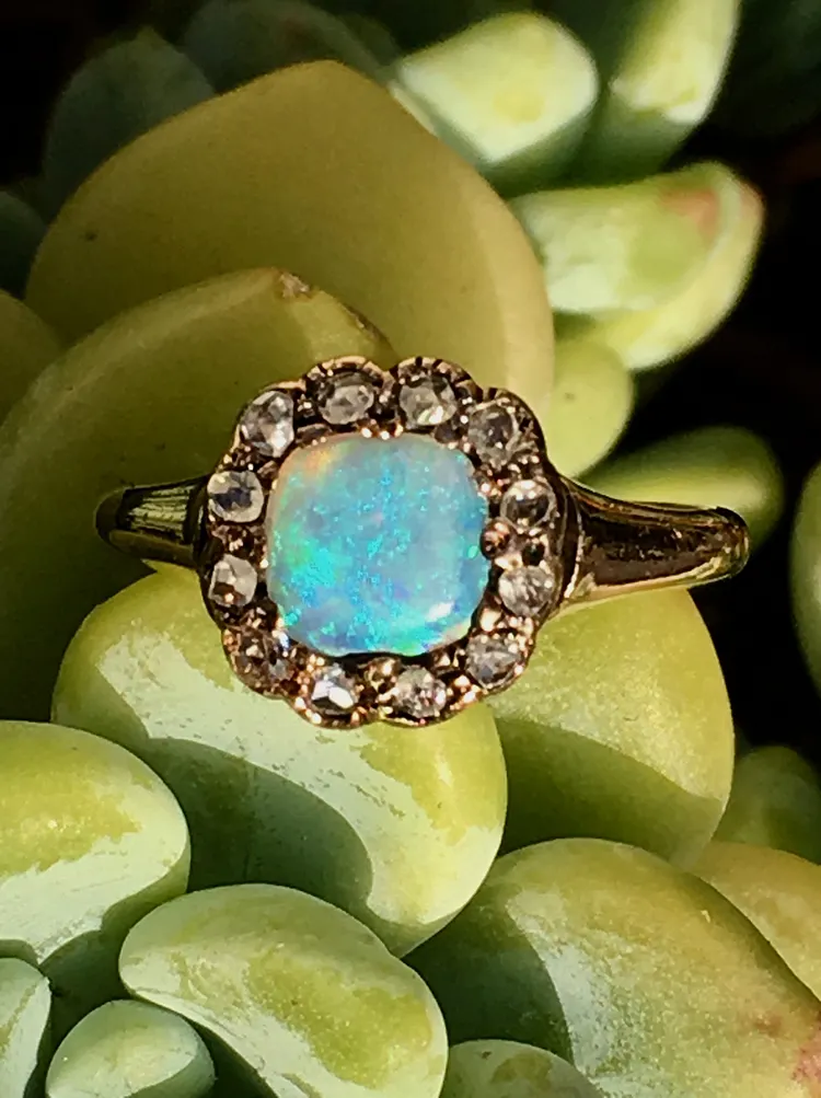 Victorian Gold Opal & Diamond Ring 10K Size: 5.87