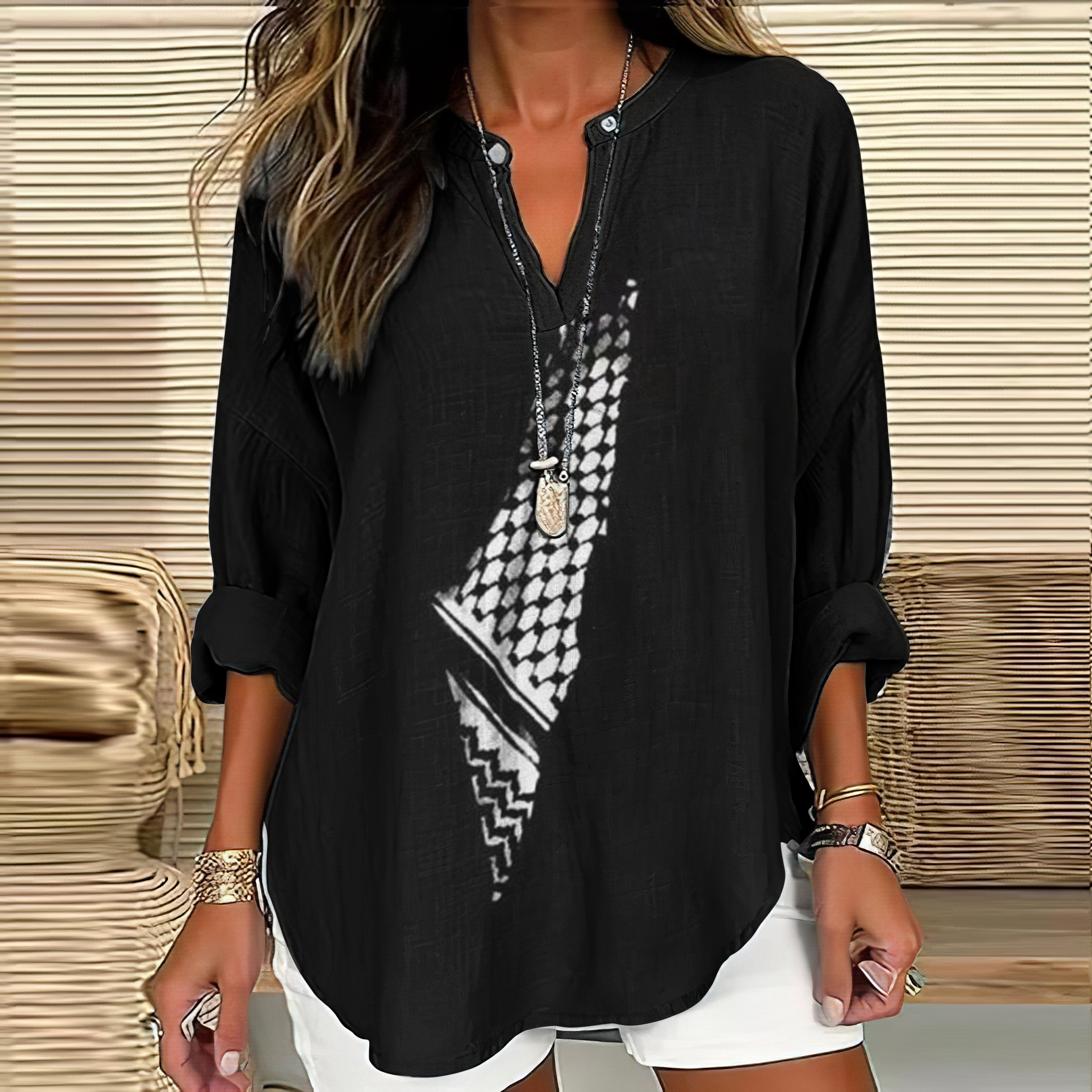 I Hope Peace Forever Pattern Linen Blend Cozy Tunic wearshes