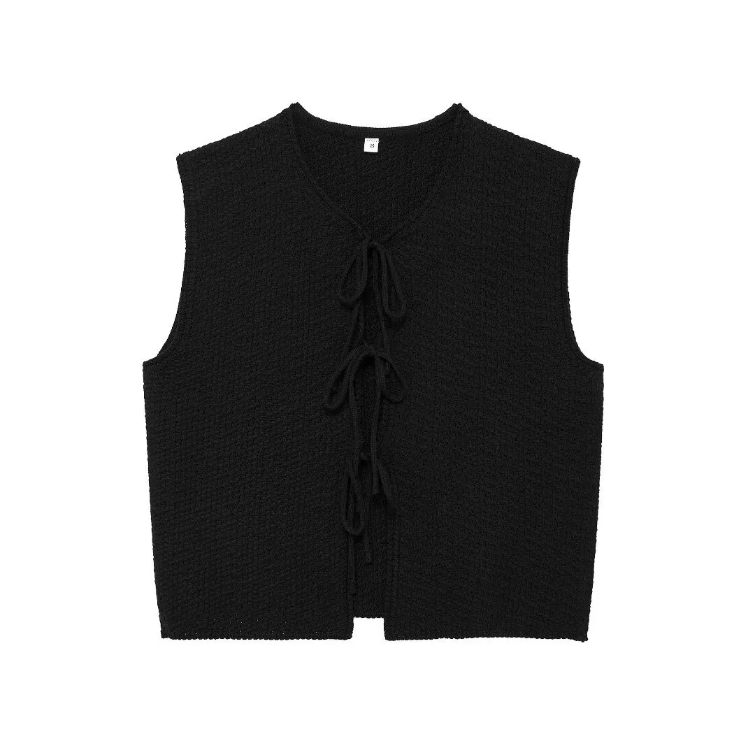 Nigikala Nigikala Autumn Women's Bow Tie With Loose V-Neck Sleeveless Knitted Vest A35188