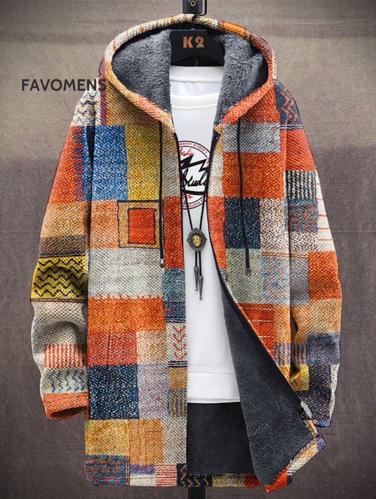 Unisex Vintage Color Block Print Cardigan Jacket Multicolor / S