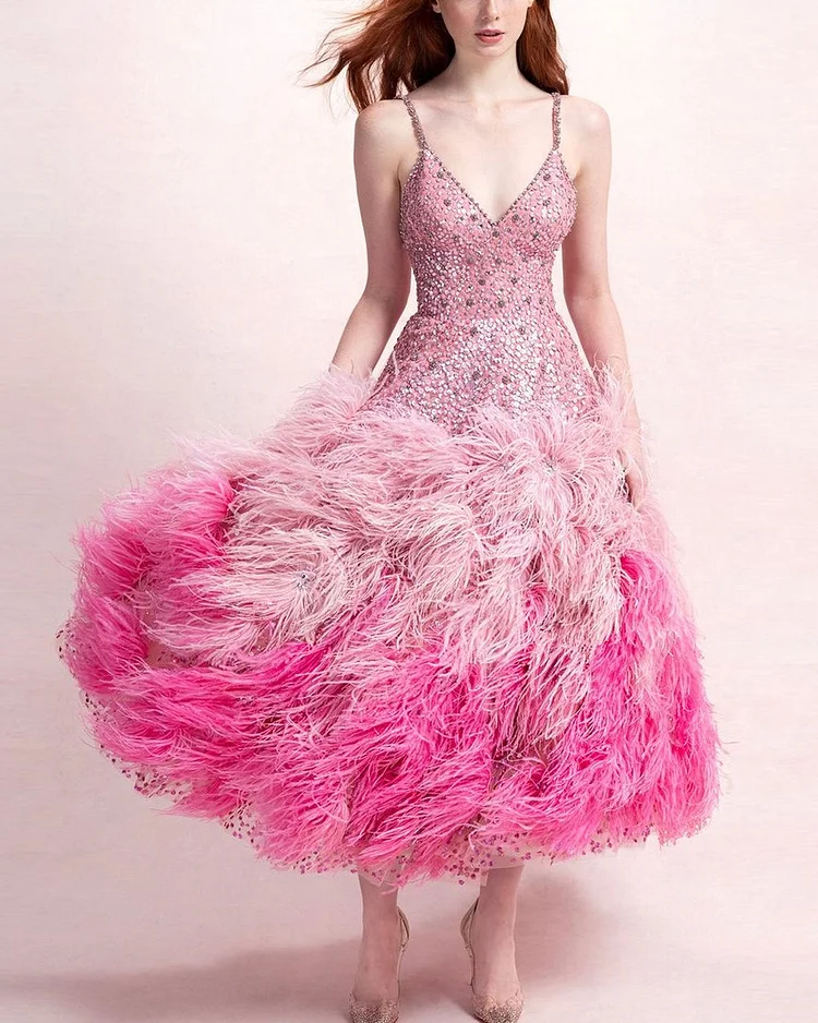 Sophisticated Luxury  Feathered Gown