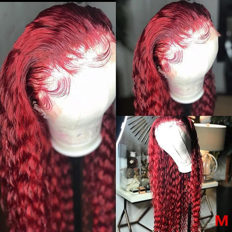Lace Front wig Human Hair Burgundy Colored Human Hair Curly Wigs Lady Wig