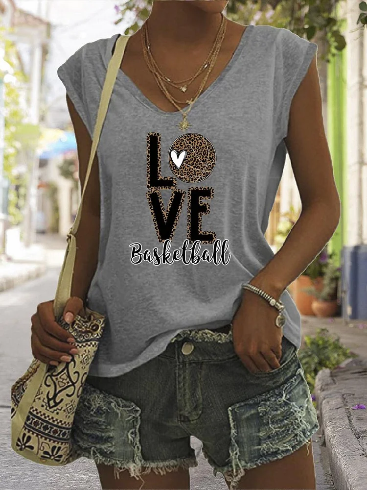 Love Basketball leopard V Neck T-shirt Tees-Annaletters