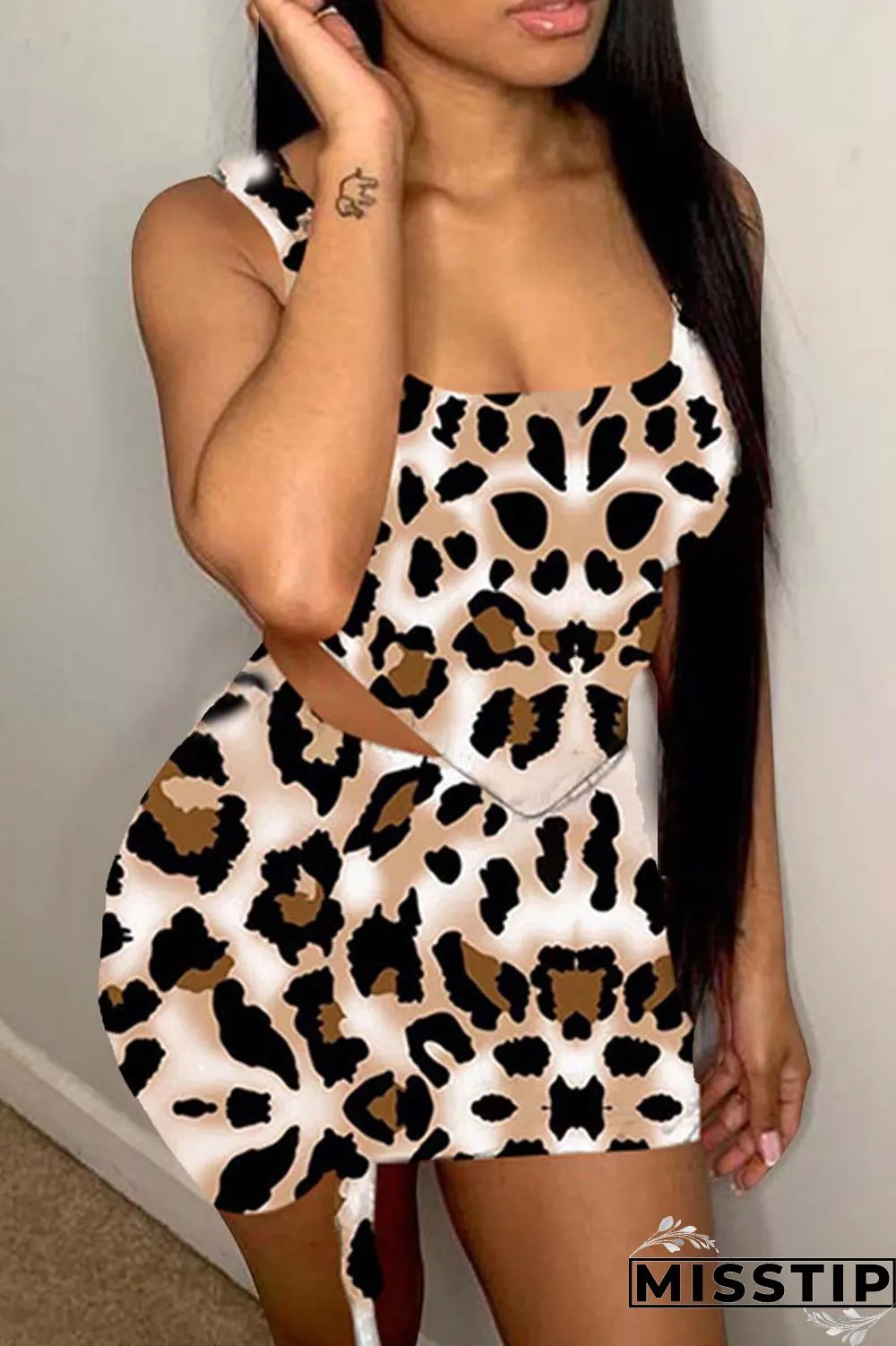 Blue Sexy Casual Print Asymmetrical Square Collar Sleeveless Two Pieces