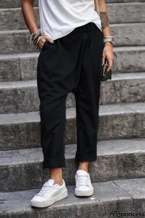Pockets Elastic Loose Pants