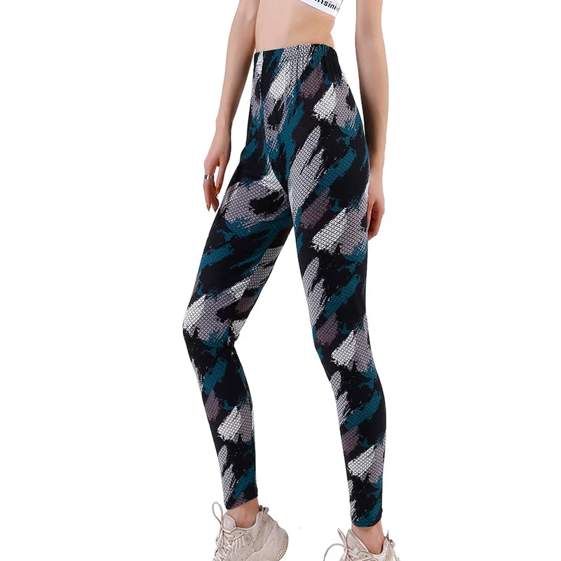 CUHAKCI Gym Stretchy Leggins Exercise Pants Women Workout Sports Camo Printing Leggings For Fitness Breathable Trousers