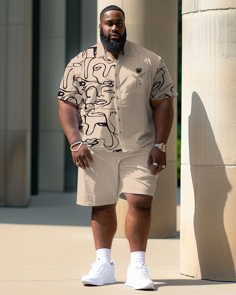 Men's Large Size Figure Graphic Short Shirt Shorts Suit