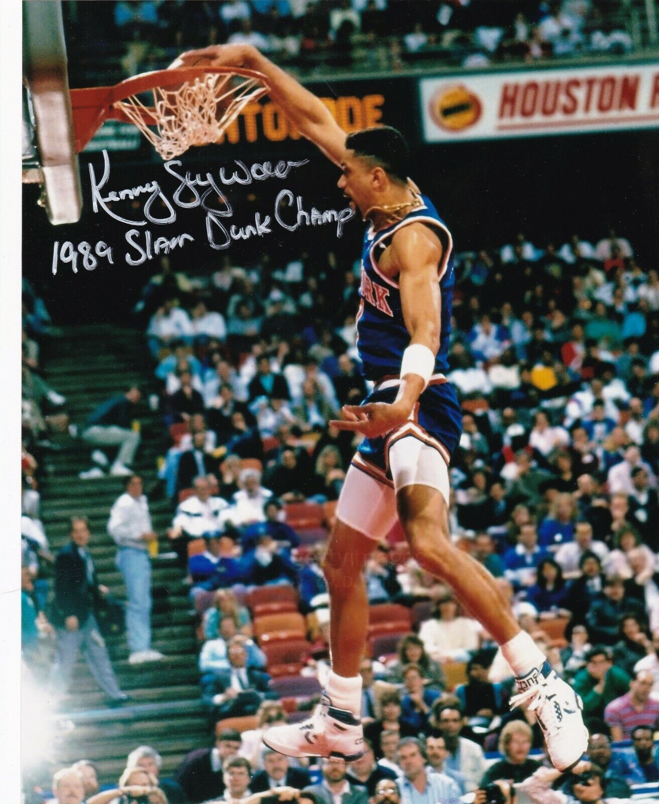 KENNY WALKER NEW YORK KNICKS 1989 SLAM DUNK CHAMP ACTION SIGNED 8x10 Photo Poster painting