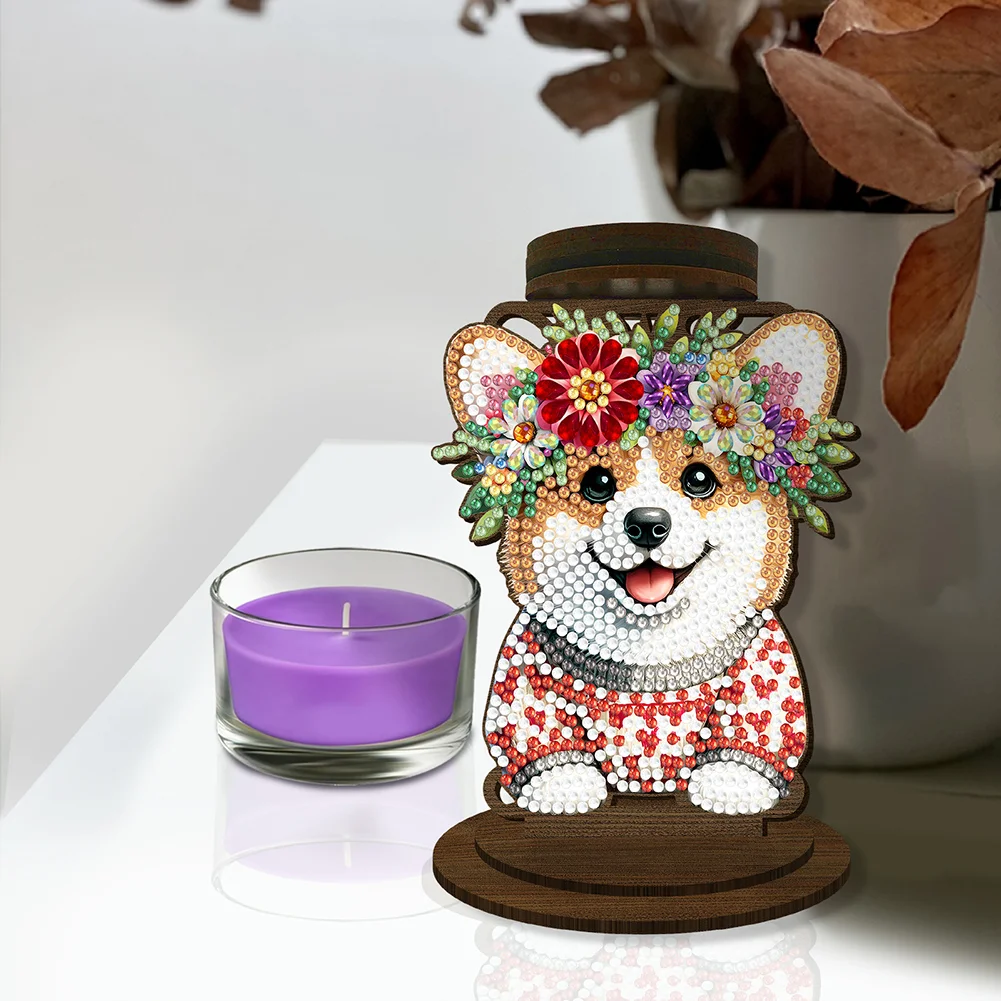 Flower Puppy 5D DIY Diamond Painting Candle Holder Ornaments for Art Crafts