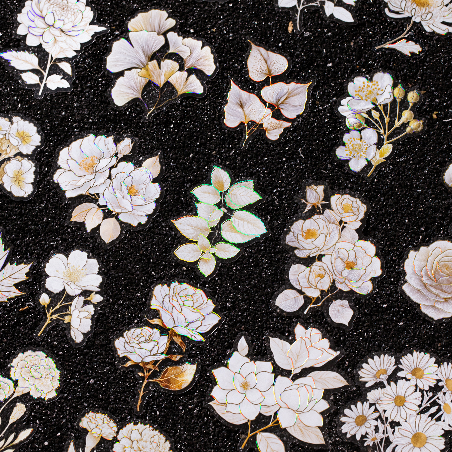 PET 스티커 - 단색 꽃 피는 시리즈 빈티지 잎 꽃