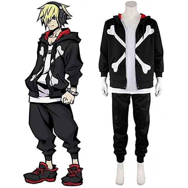 The World Ends With You Daisukenojo Bito Beat Cosplay Costume Black Hoodie Pants Uniform for Men