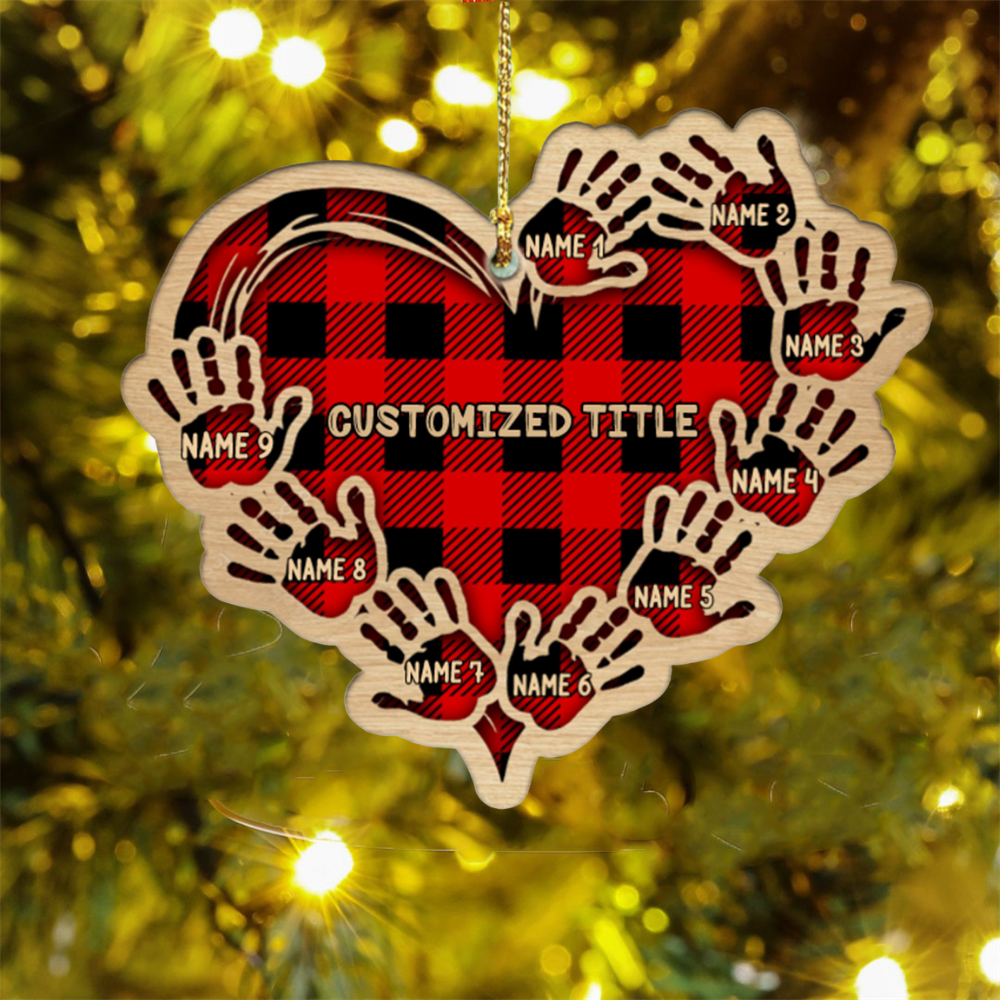 Personalized Family Gift Engraved 9 Handprints Christmas Ornament For