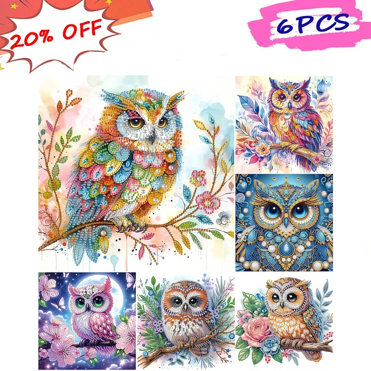 6pcs Owl 30*30cm (Canvas) Special Shaped Drill Diamond Painting gbfke