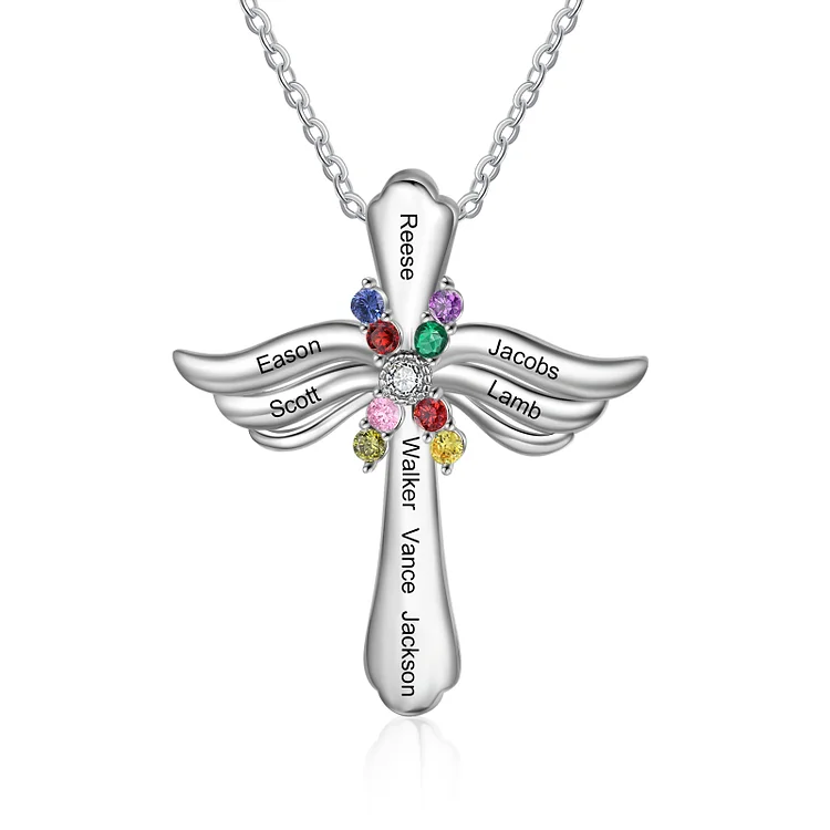 Personalized Guardian Angel Necklace Custom 8 Names Gifts for Her