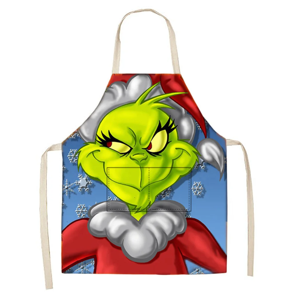 Linen Print Apron - Grinch - Waterproof