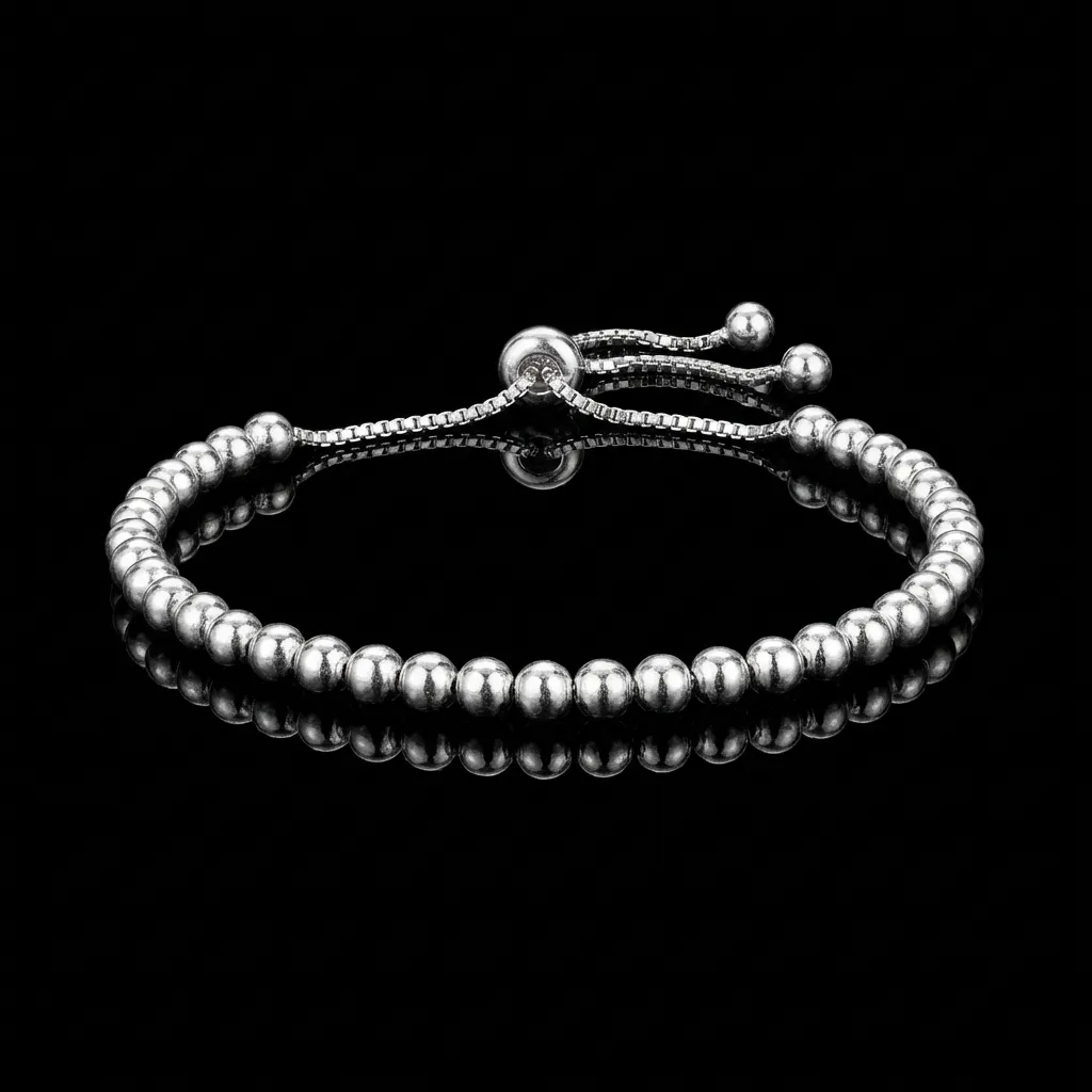 JiStones Artisan 925 Sterling Silver Beaded Bracelet - Adjustable Minimalist Bangle