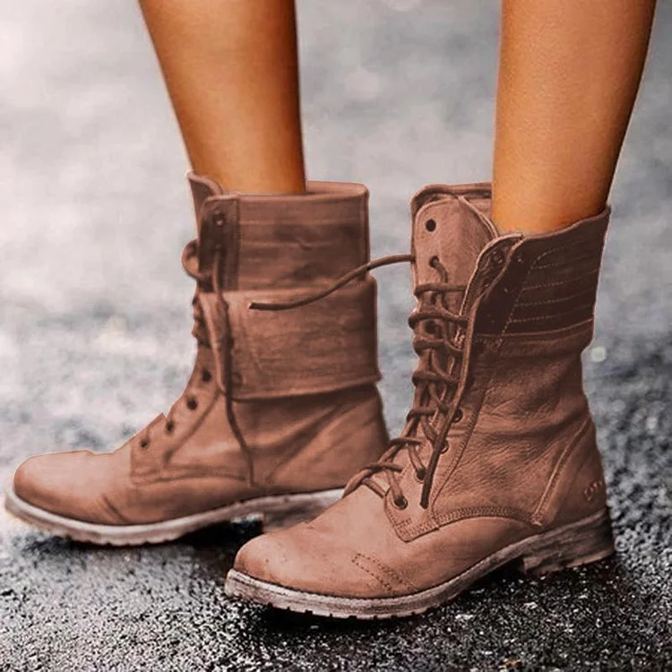 Classic Lace-Up Low-Heel Buskins Martin Boots