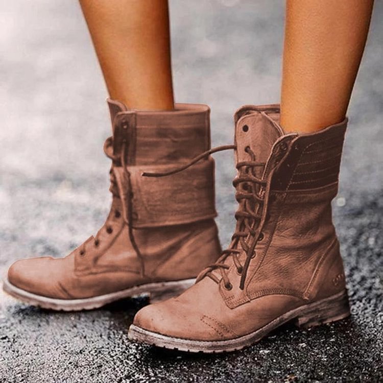 Classic Lace-Up Low-Heel Buskins Martin Boots
