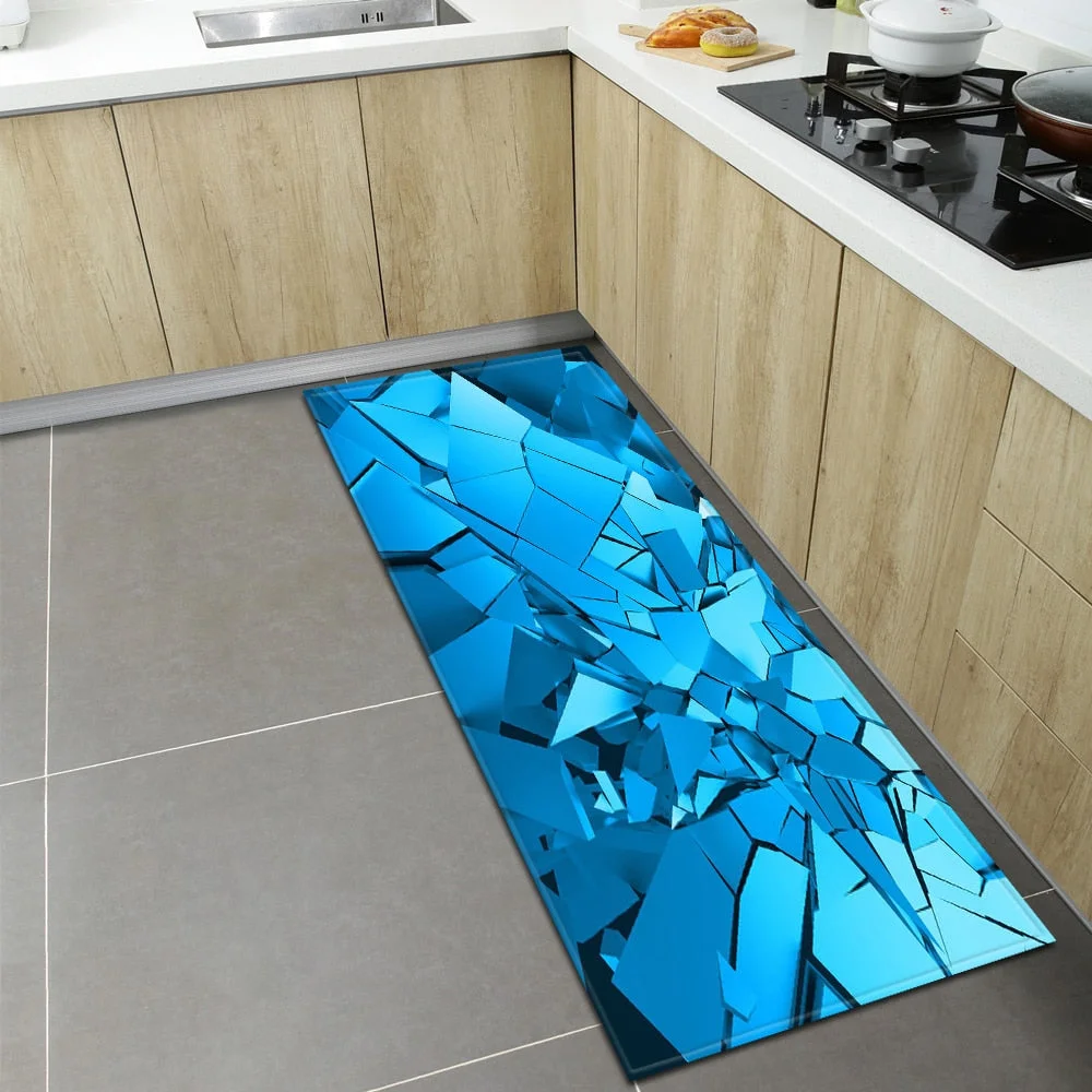 Kitchen Floor Mat Home Entrance Doormat 3D Geometry Living Room Bedroom Decoration Carpet Hallway Balcony Bathroom Anti-Slip Rug