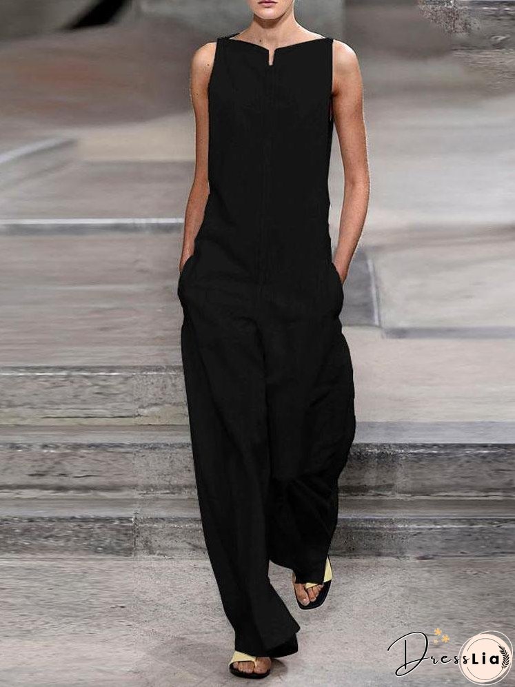 Solid Casual Wide-leg Jumpsuit