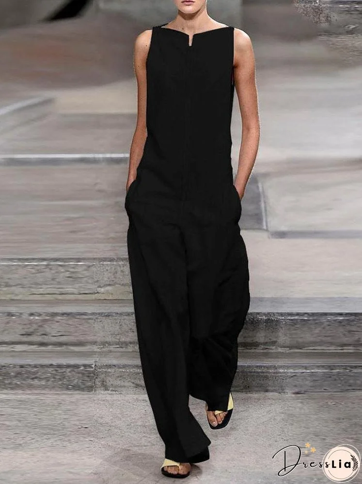 Solid Casual Wide-leg Jumpsuit