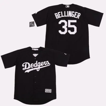 Men's Los Angeles Dodgers #35 Cody Bellinger Black Cool Base Stitched Jersey I15L