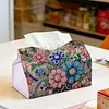Flower Gem DIY PU Diamond Painting Tissue Box Kit Desktop Tissue Holder with Rhinestone Diamond Desk Decorative Tissue Box for Adults Desktop Storage Organizer