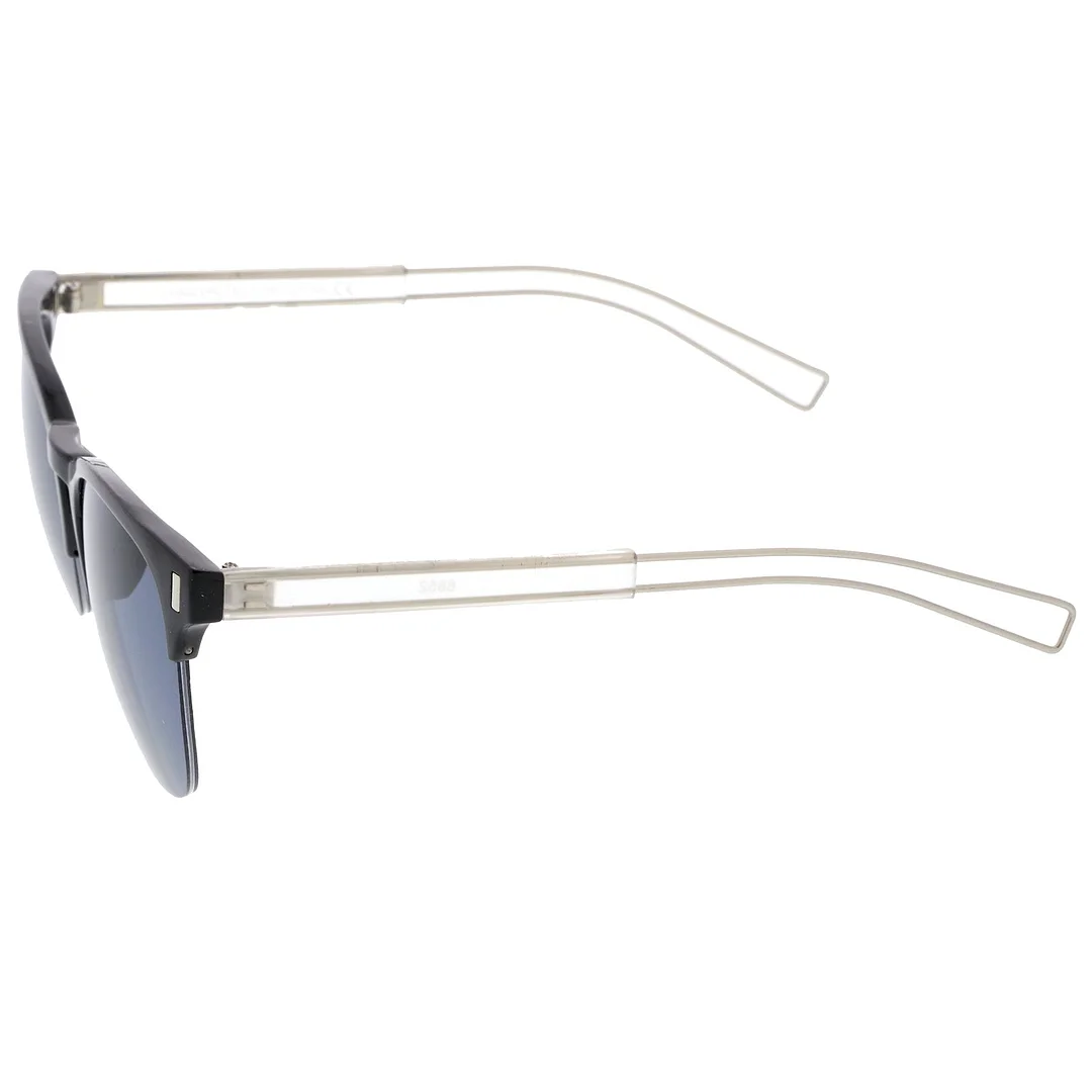 Semi Rimless Wire Hook Temples Square Lens Horn Rimmed glasses 56mm