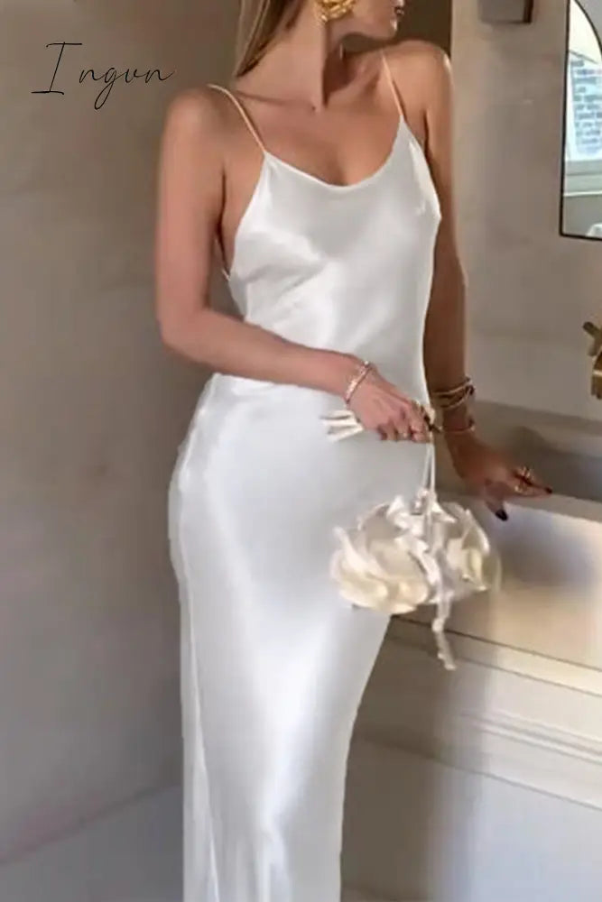 Sexy Solid Backless V Neck Sling Dresses White / S Dresses/Casual