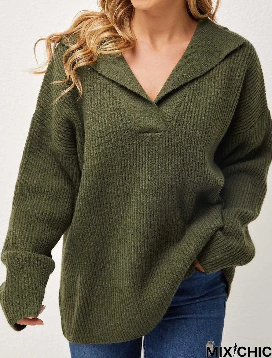 Casual Solid Color V Neck Long Sleeves Sweater