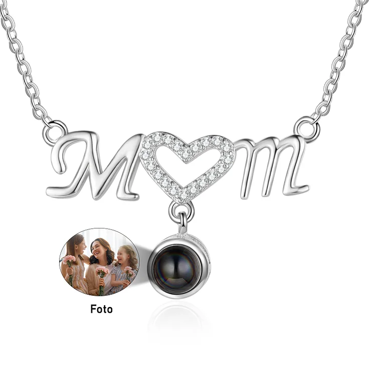 Kettenmachen Personalisierte Foto Herz Mom Projektion Halskette mit Zirkonia für Mutter