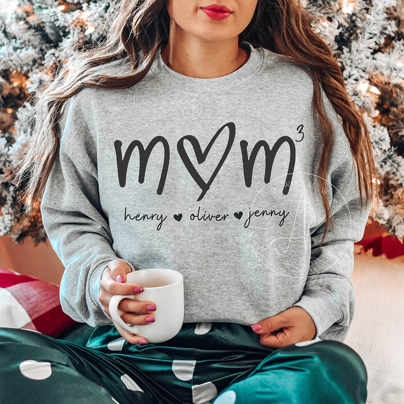 Custom Mama Sweatshirt With Kids Names Heart On Sleeve