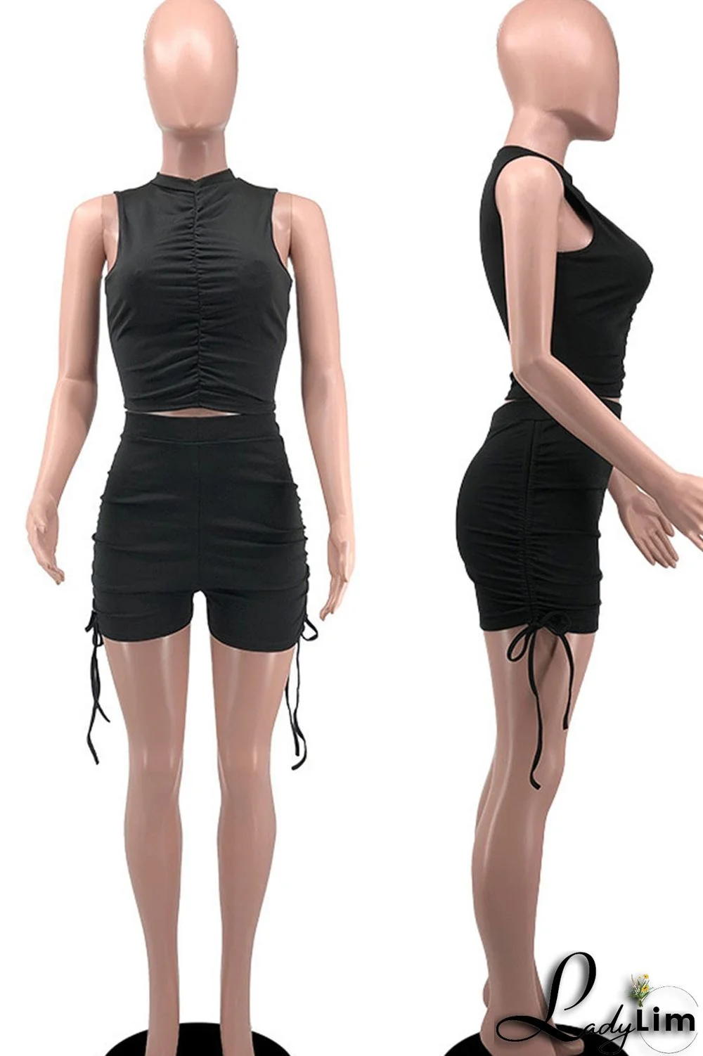 White Sexy Solid Bandage Split Joint Fold O Neck Sleeveless Two Pieces