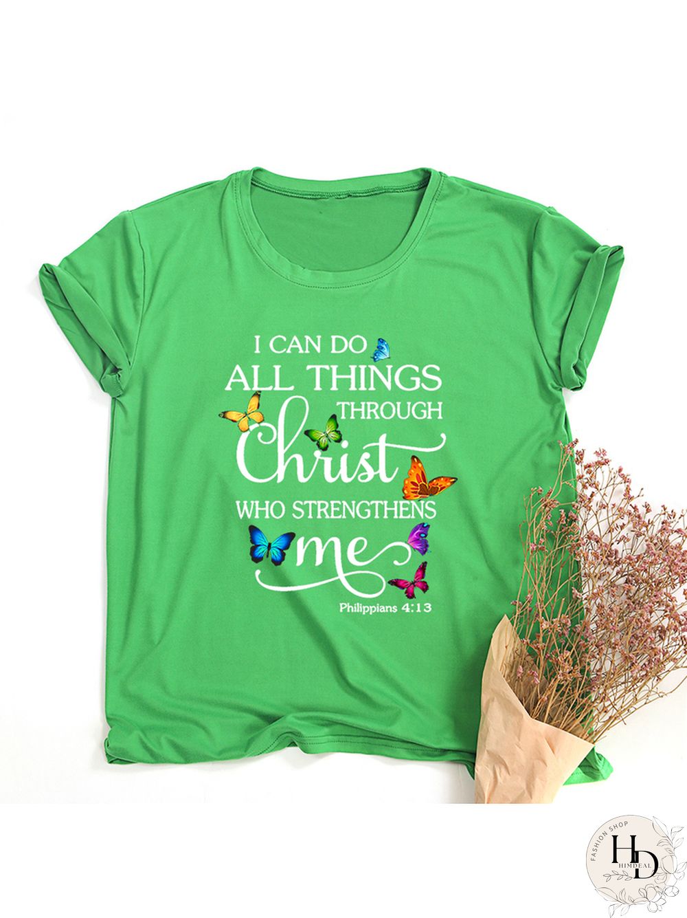 Butterfly Can All Things Philippians Women Aesthetic Graphic Shirts Casual Christian Jesus