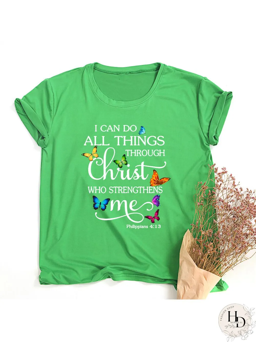 Butterfly Can All Things Philippians Women Aesthetic Graphic Shirts Casual Christian Jesus