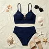 Ruched High-Waisted Bikini Set with Gold Paperclip Detail, 100% Swimwear for Beach Vacation by Inlyline