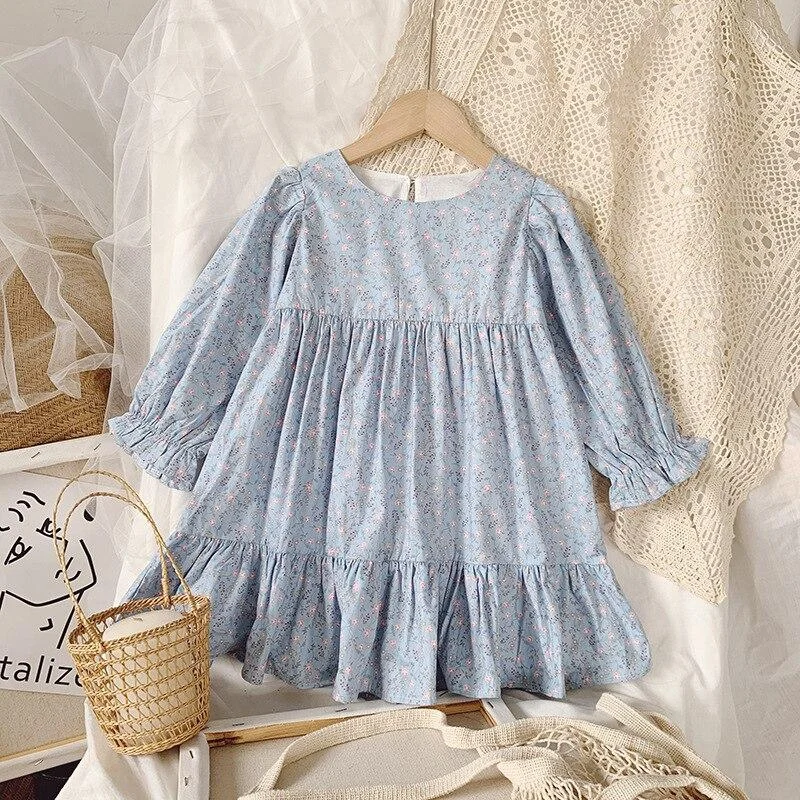2-7T Toddler Kid Baby Girl Clothes Spring Summer Floral Dress Elegant Cute Sweet Flower Print Sundress Lovely Infant Outfit