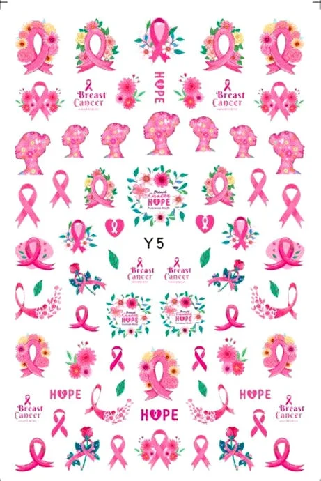 Pink Ribbon Health Nail Art Stickers 3D Decals Manicure Accessories Salon Women Gift Sticker Decal Heart Star Letter