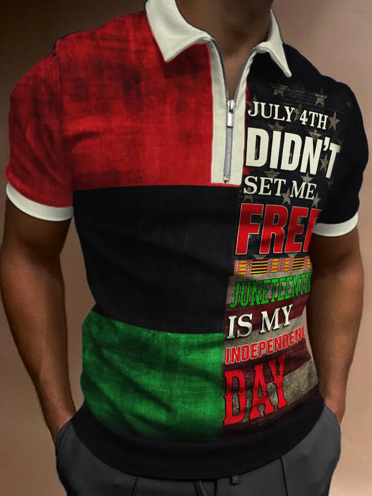 BrosWear Men's July 4th Didn't Set Me Free Juneteenth Is My Independence Day Polo Shirt