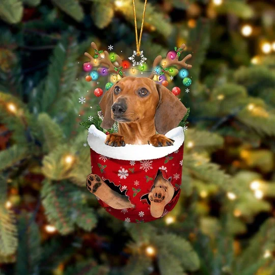 RED Dachshund In Snow Pocket Christmas Ornament trabladzer